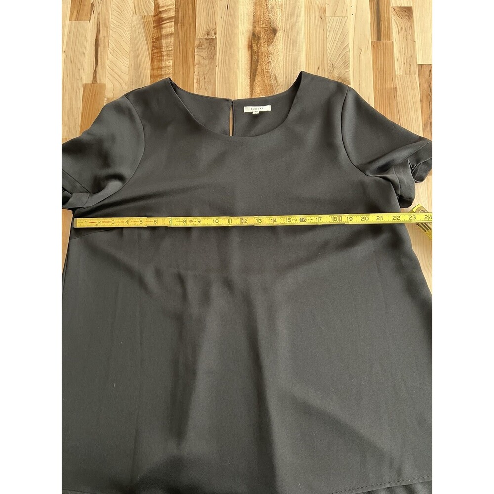 Pleione Short Sleeve High Low Shiny Knit Top Blouse Flowy Elegant Black XL - Picture 4 of 7